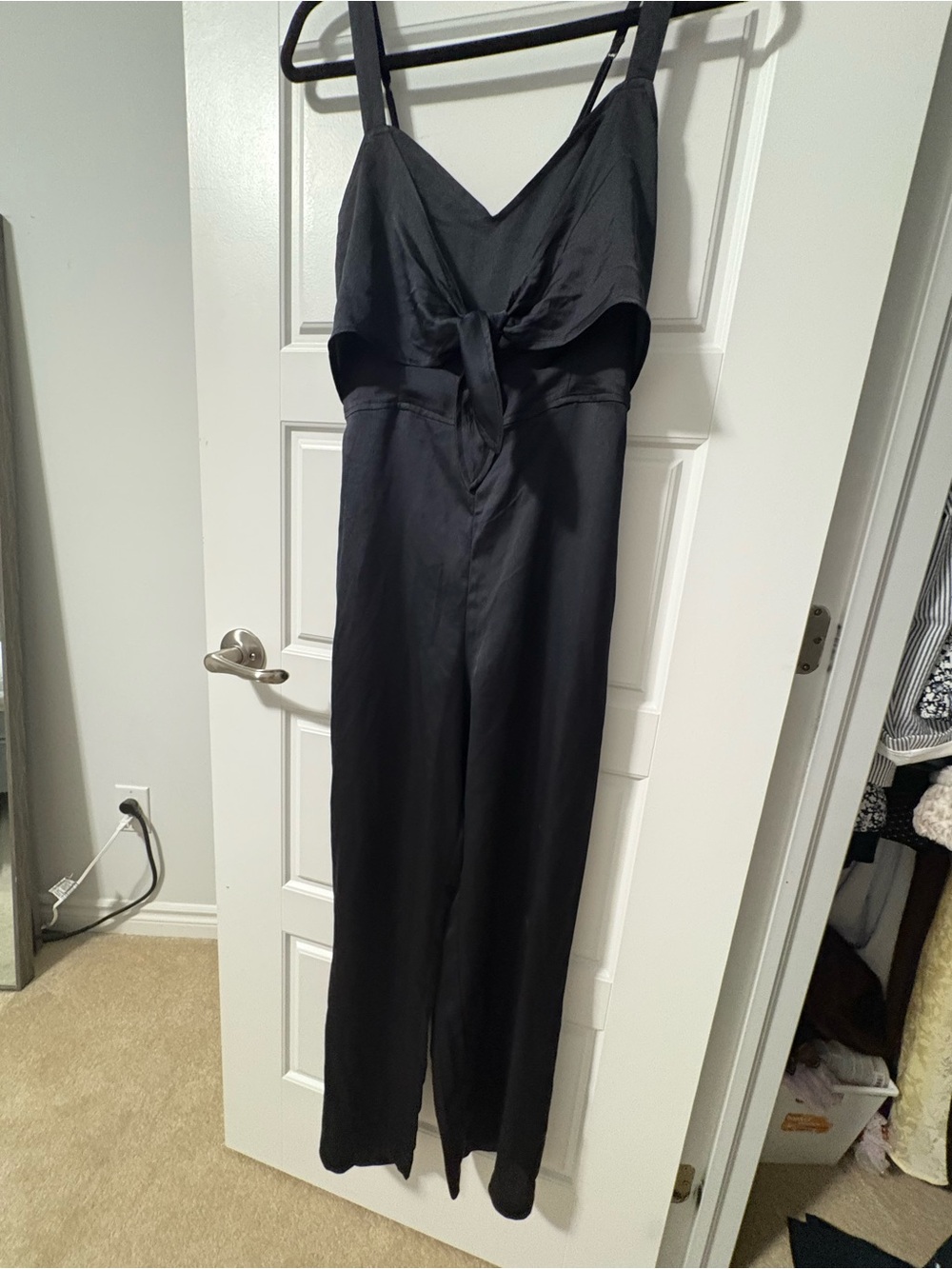Abercrombie & Fitch Black Satin Tie-Front Jumpsuit